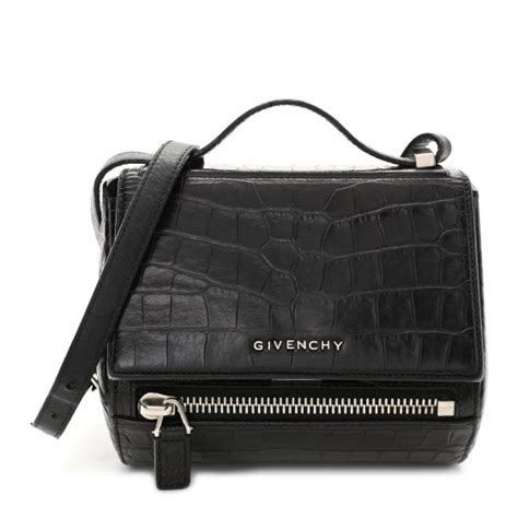 GIVENCHY Calfskin Crocodile Embossed Mini Pandora Black 